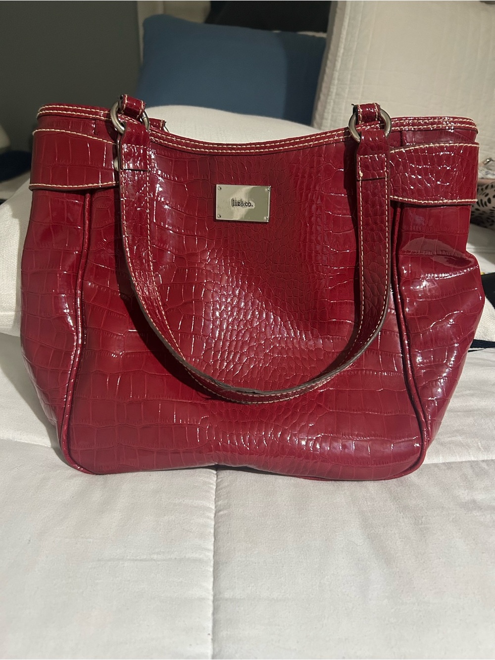 liz & co. Red Croc-Embossed Shoulder Bag